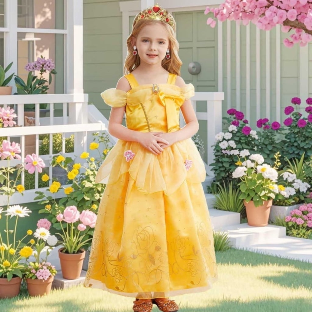 Girls' Princess Costume Dress with Tulle Skirt, Tiara and Accessories for Dress-Up - Image 1