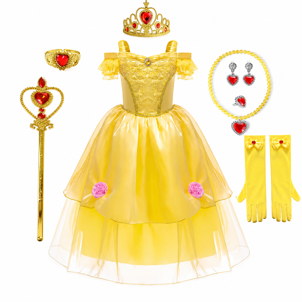 Girls' Princess Costume Dress with Tulle Skirt, Tiara and Accessories for Dress-Up - Image 10