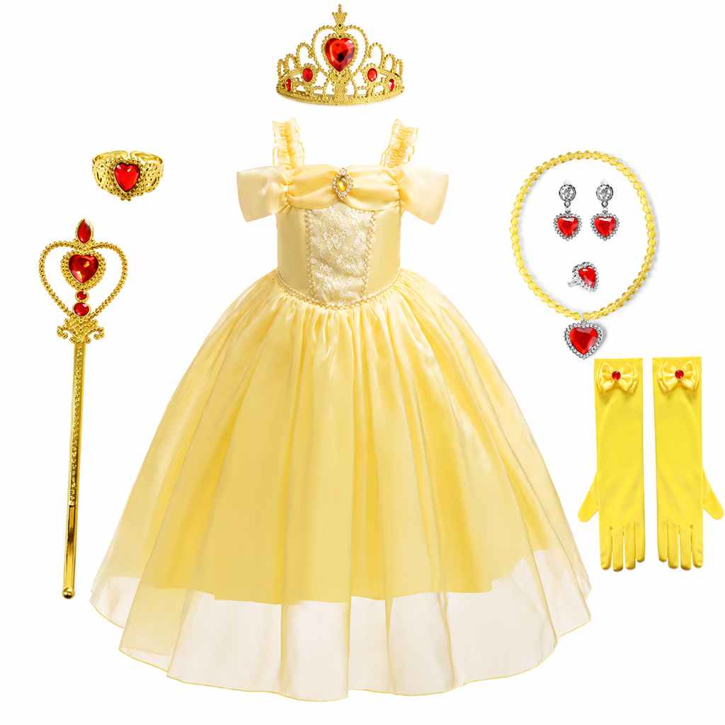 Girls' Princess Costume Dress with Tulle Skirt, Tiara and Accessories for Dress-Up - Image 11
