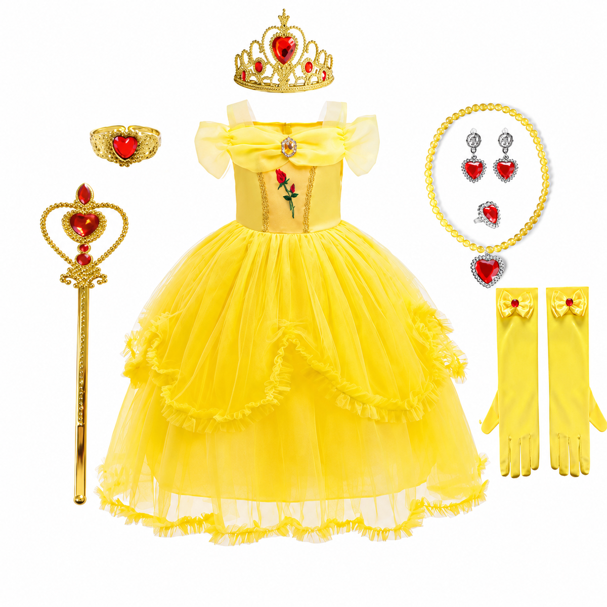 Girls' Princess Costume Dress with Tulle Skirt, Tiara and Accessories for Dress-Up - Image 12