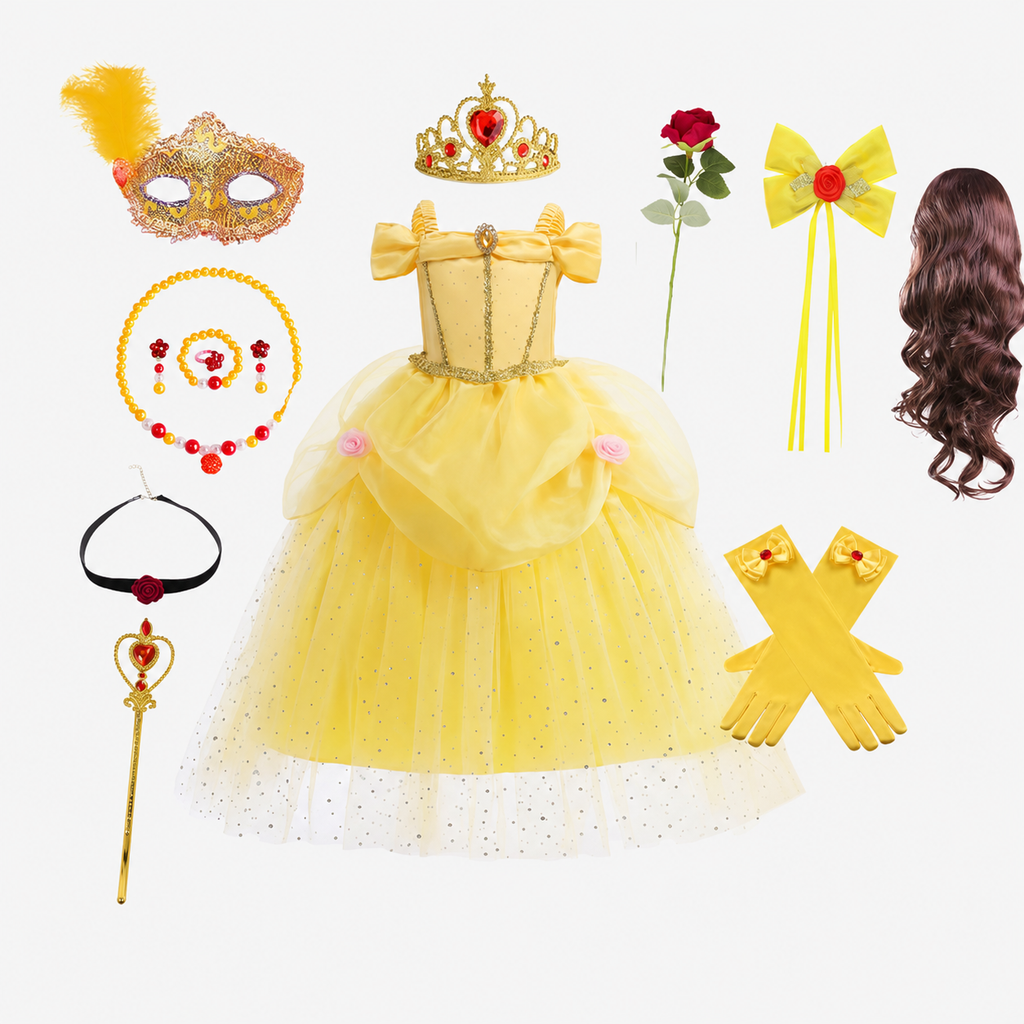 Girls' Princess Costume Dress with Tulle Skirt, Tiara and Accessories for Dress-Up - Image 13