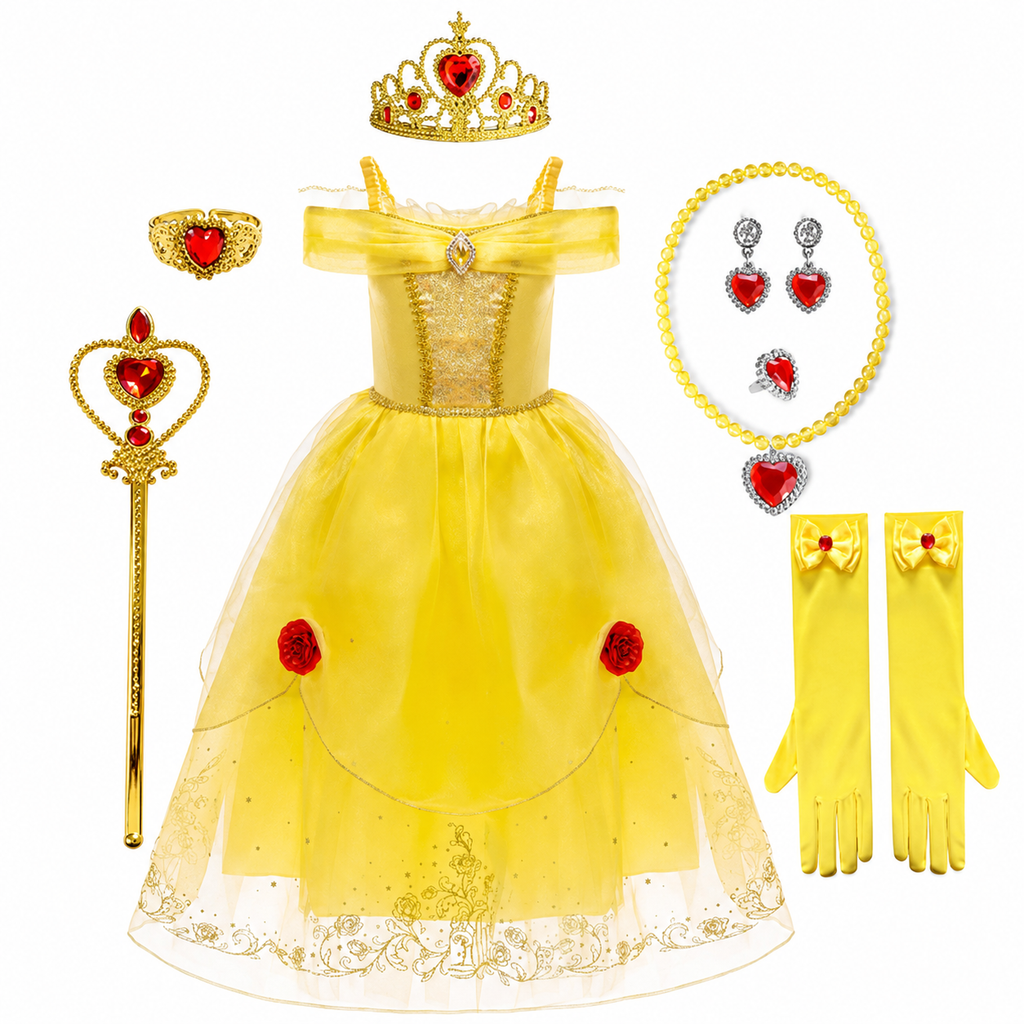 Girls' Princess Costume Dress with Tulle Skirt, Tiara and Accessories for Dress-Up - Image 14