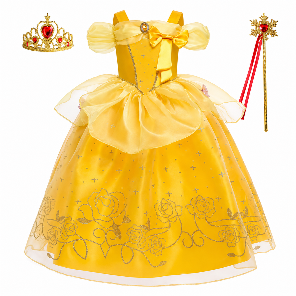 Girls' Princess Costume Dress with Tulle Skirt, Tiara and Accessories for Dress-Up - Image 15