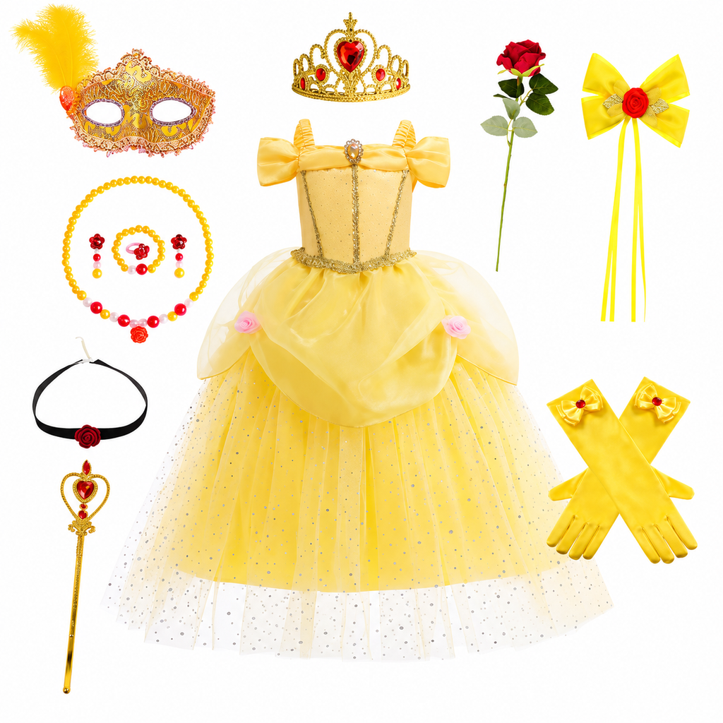 Girls' Princess Costume Dress with Tulle Skirt, Tiara and Accessories for Dress-Up - Image 16