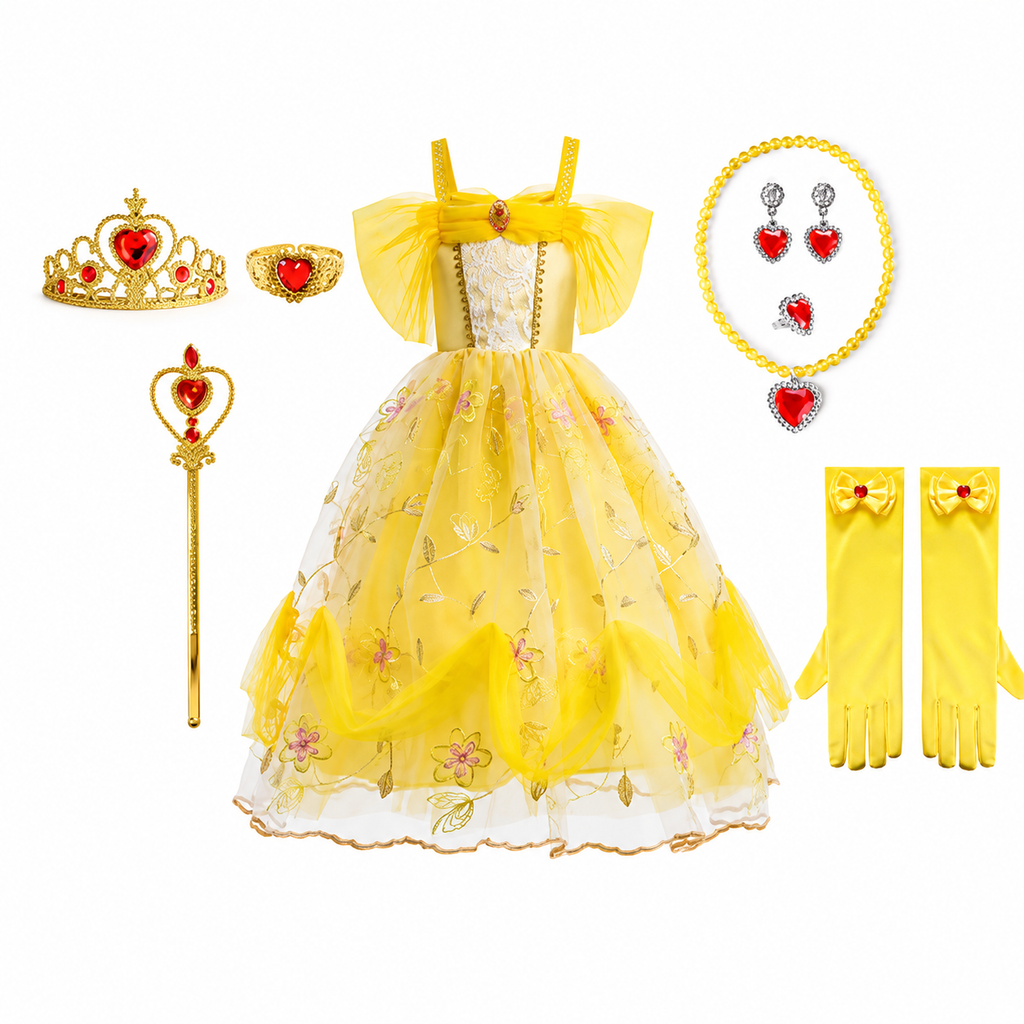 Girls' Princess Costume Dress with Tulle Skirt, Tiara and Accessories for Dress-Up - Image 3