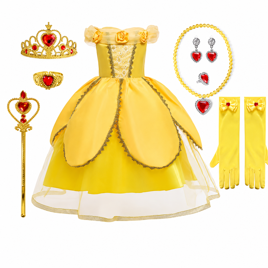 Girls' Princess Costume Dress with Tulle Skirt, Tiara and Accessories for Dress-Up - Image 6
