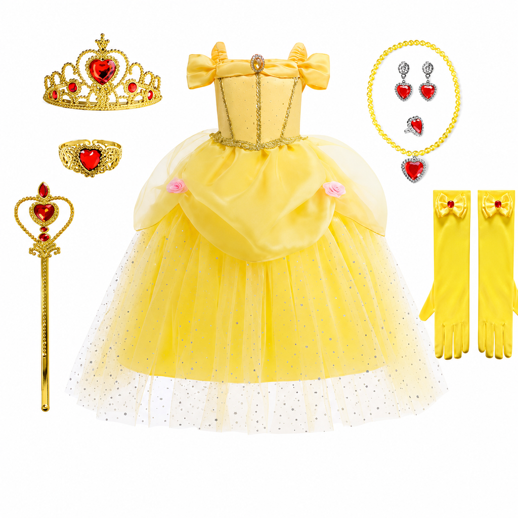 Girls' Princess Costume Dress with Tulle Skirt, Tiara and Accessories for Dress-Up - Image 9