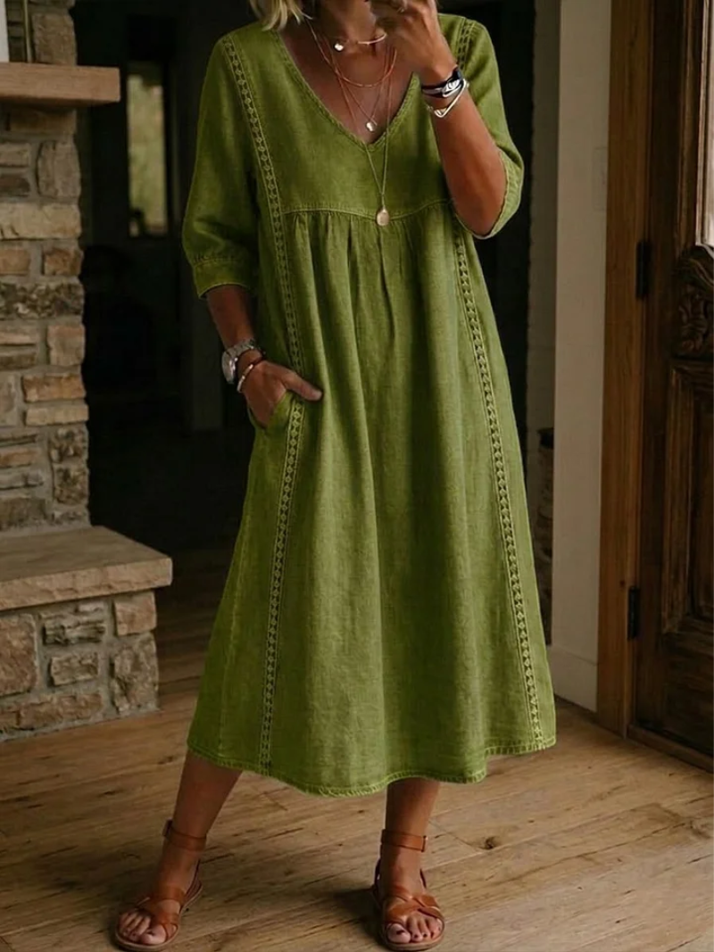 Giulia | Abito con Tasche Linno Midi Verde