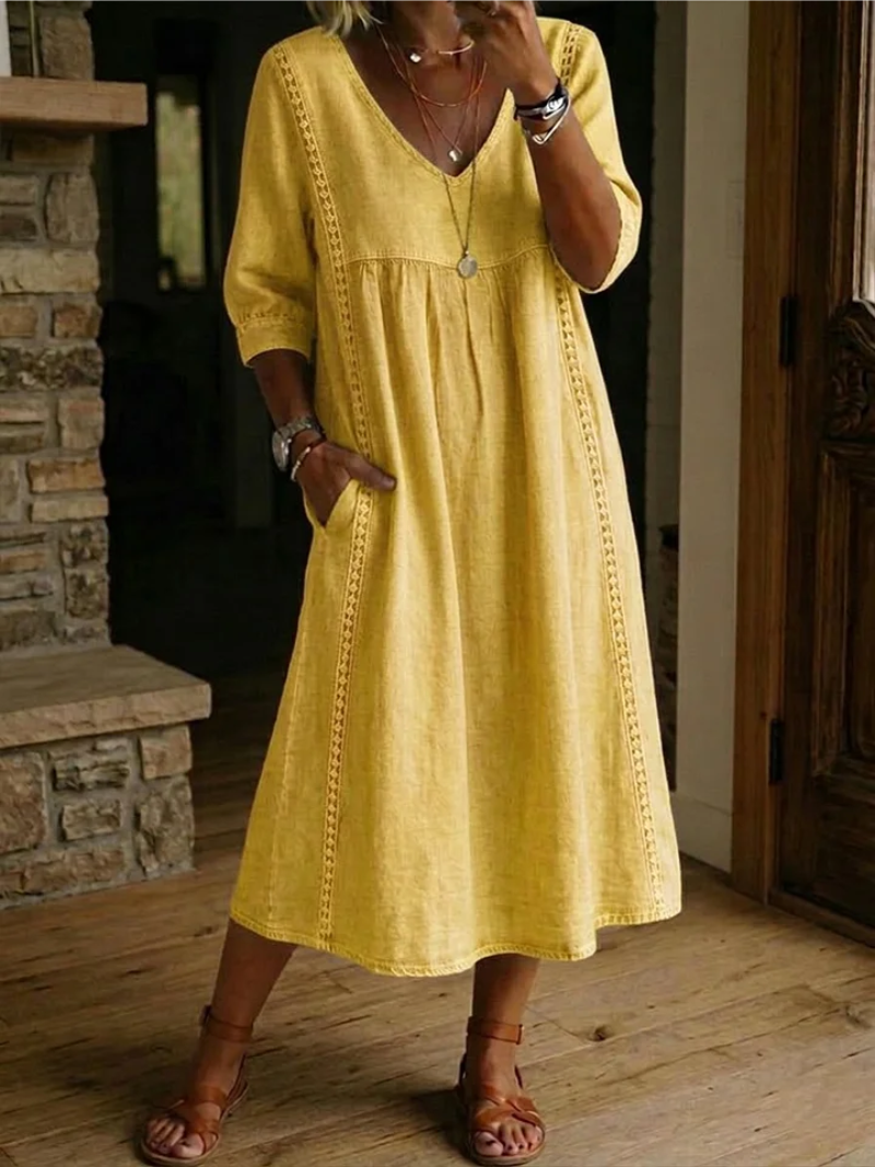 Giulia | Abito con Tasche Linno Midi Giallo
