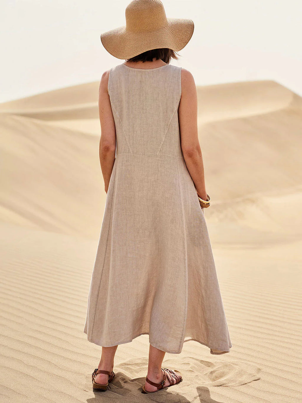 Giulia | Donna Abito Maxi in Lino Scollo Tondo