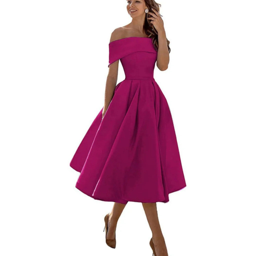 Giulia | Vestito Midi Spalle Scoperte Rosa Scuro