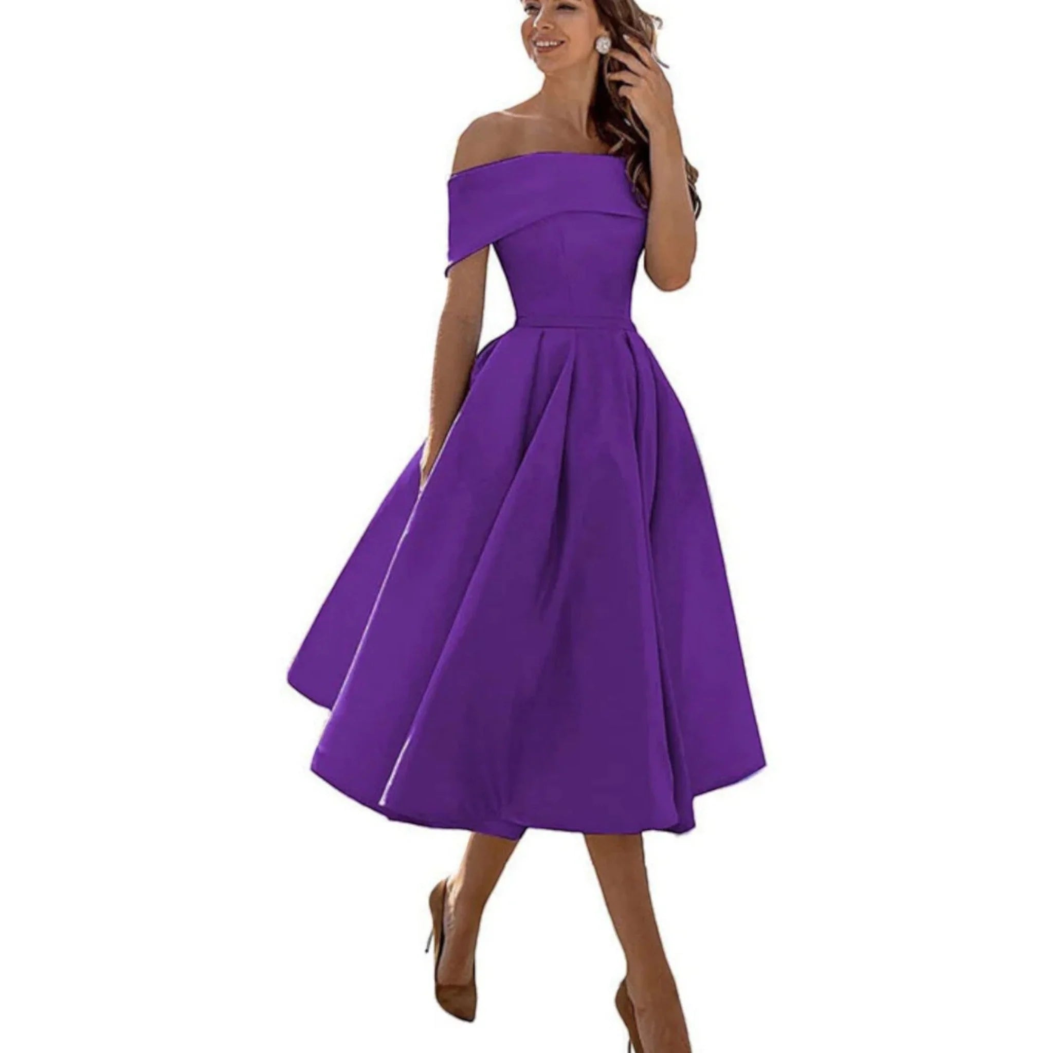 Giulia | Vestito Midi Spalle Scoperte Viola