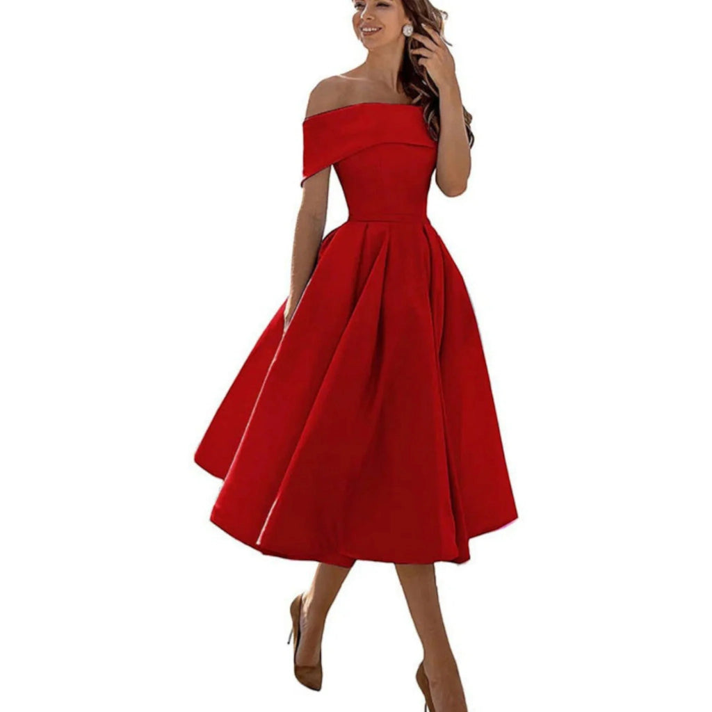 Giulia | Vestito Midi Spalle Scoperte Rosso