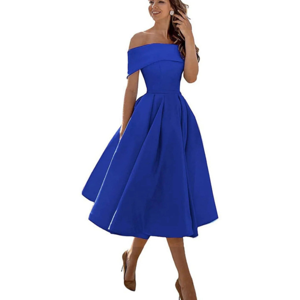 Giulia | Vestito Midi Spalle Scoperte Azzurro