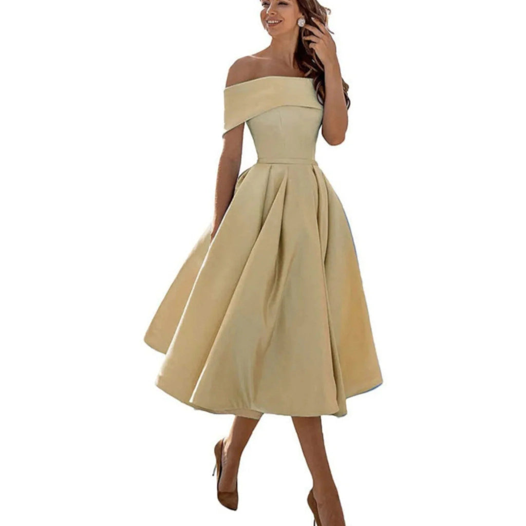 Giulia | Vestito Midi Spalle Scoperte Kaki