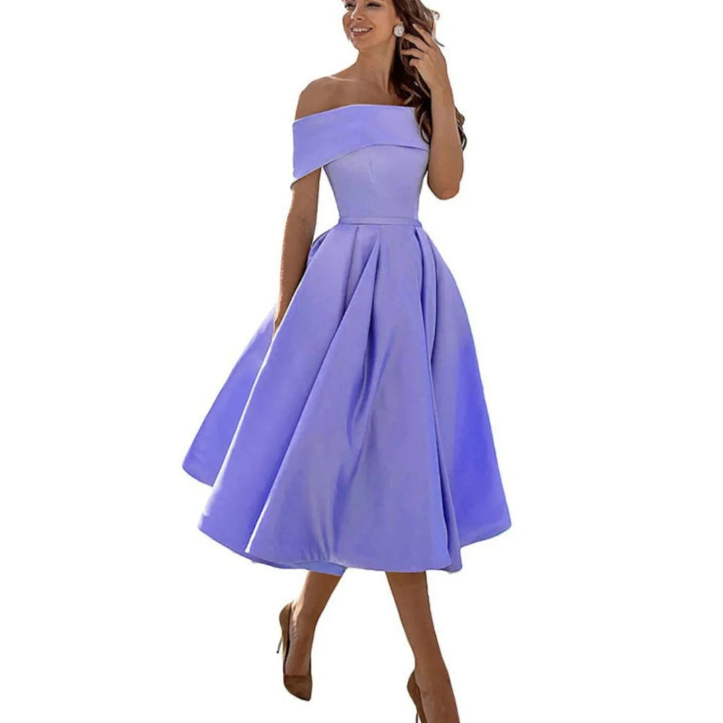 Giulia | Vestito Midi Spalle Scoperte Lavanda