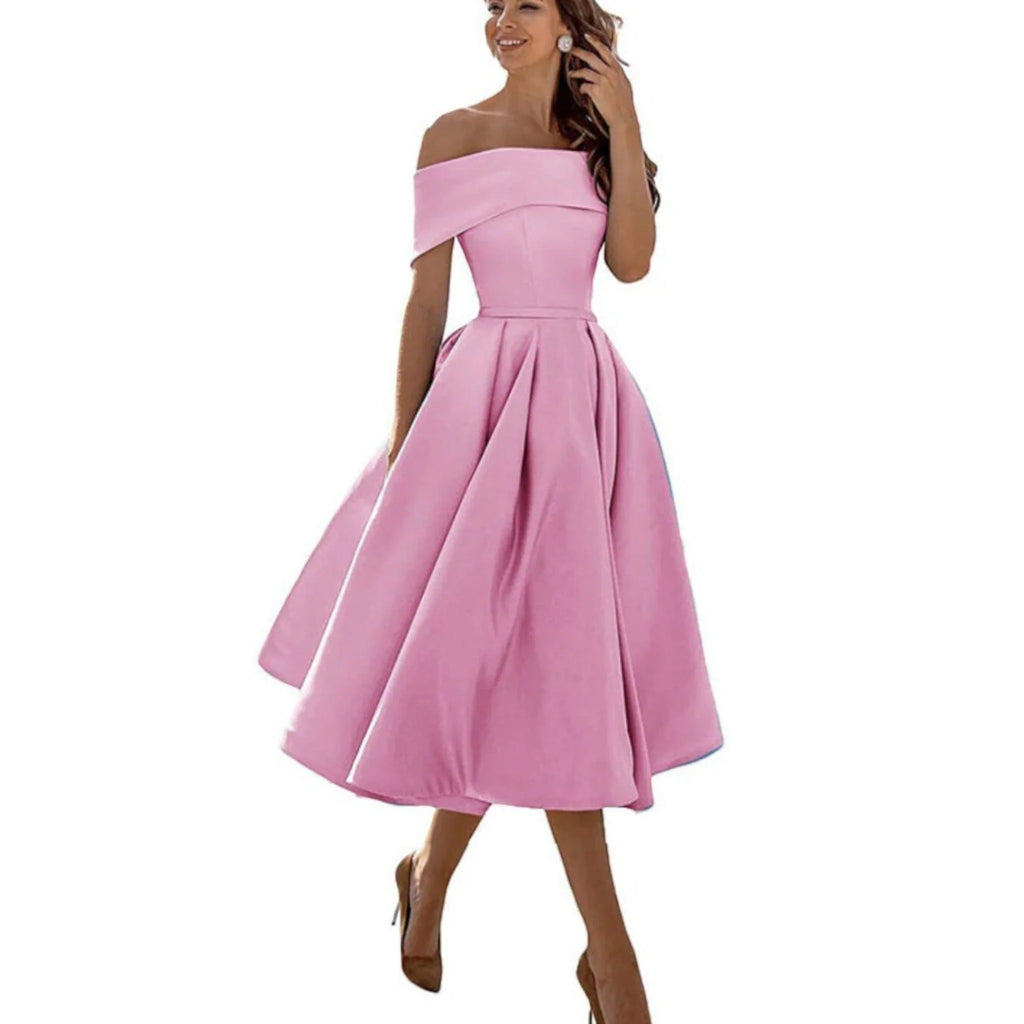 Giulia | Vestito Midi Spalle Scoperte Rosa