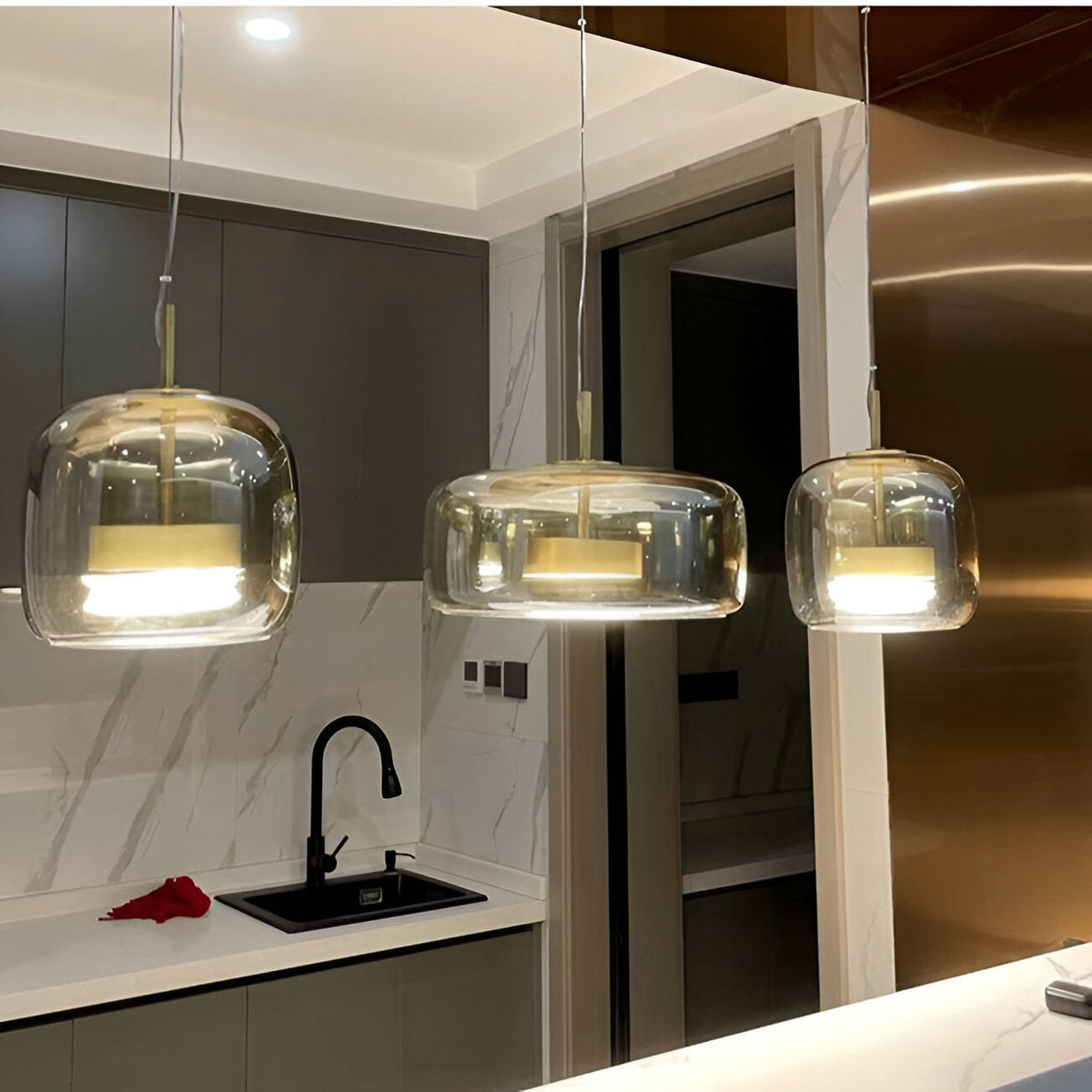 Glass Pendant Lights with Integrated LED Adjustable Cord and Dome-Shaped Shade - Image 16