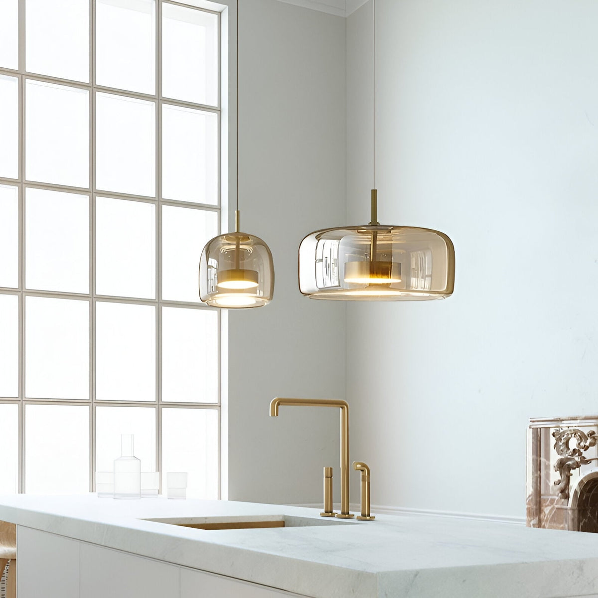 Glass Pendant Lights with Integrated LED Adjustable Cord and Dome-Shaped Shade - Image 17
