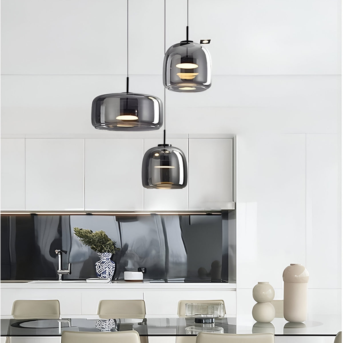 Glass Pendant Lights with Integrated LED Adjustable Cord and Dome-Shaped Shade - Image 7