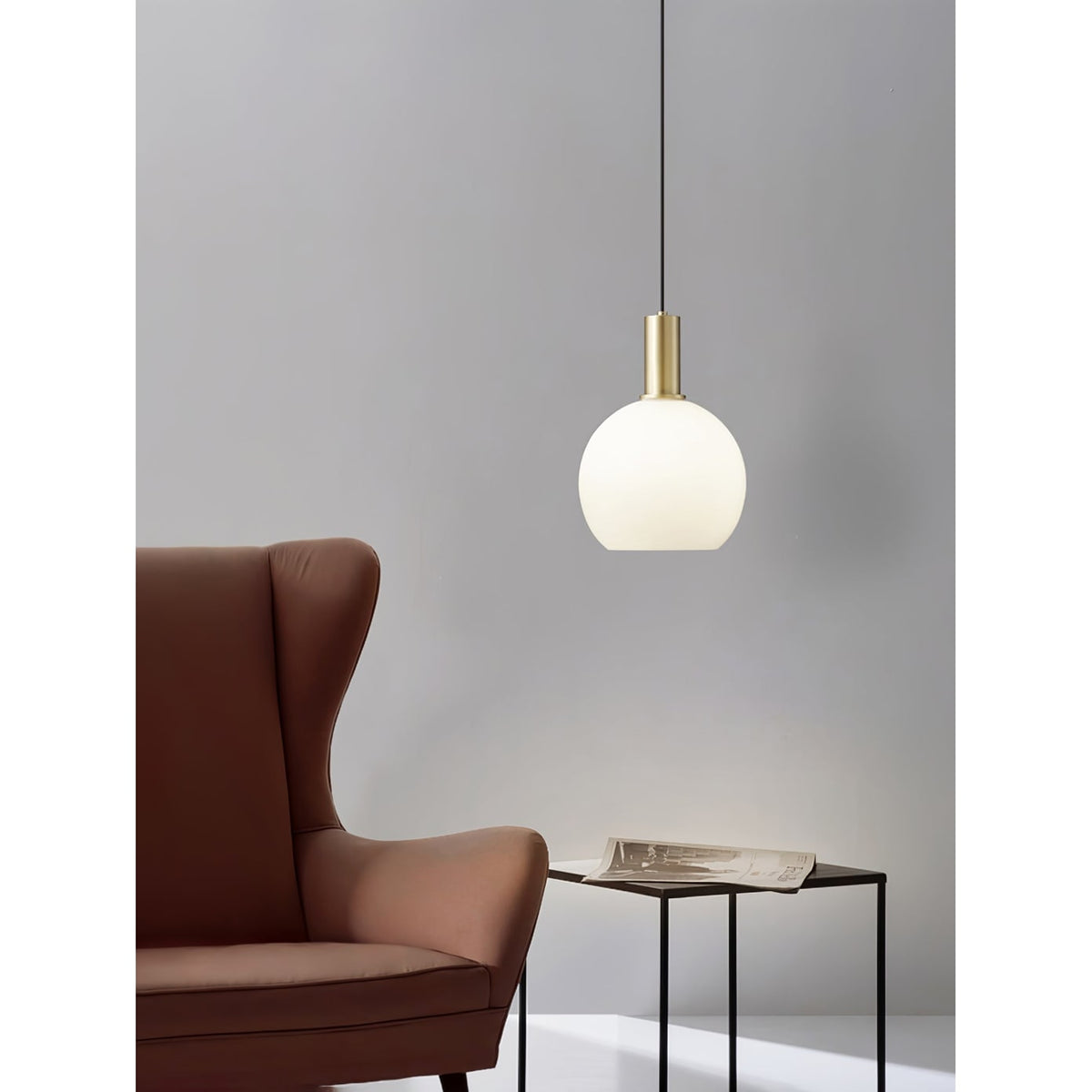 Glass Pendant Lights with Milky Shade and Brushed Brass Modern Design - Image 19