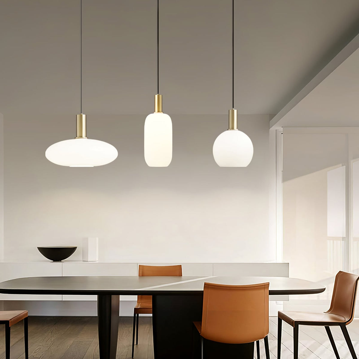 Glass Pendant Lights with Milky Shade and Brushed Brass Modern Design - Image 2