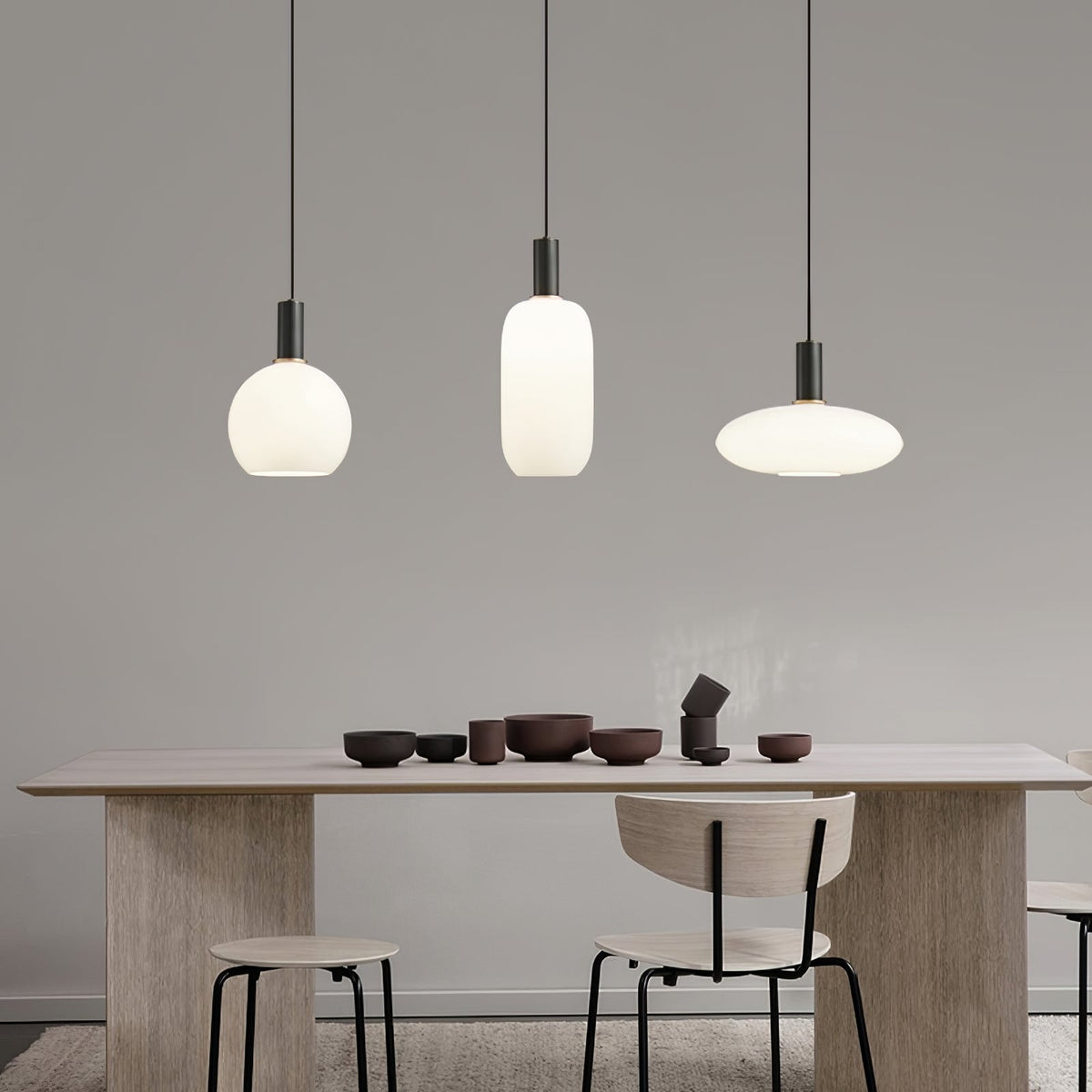 Glass Pendant Lights with Milky Shade and Brushed Brass Modern Design - Image 27