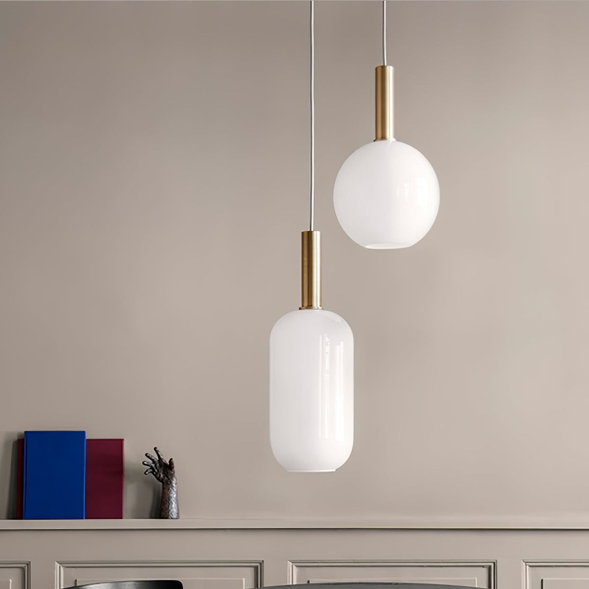 Glass Pendant Lights with Milky Shade and Brushed Brass Modern Design - Image 35