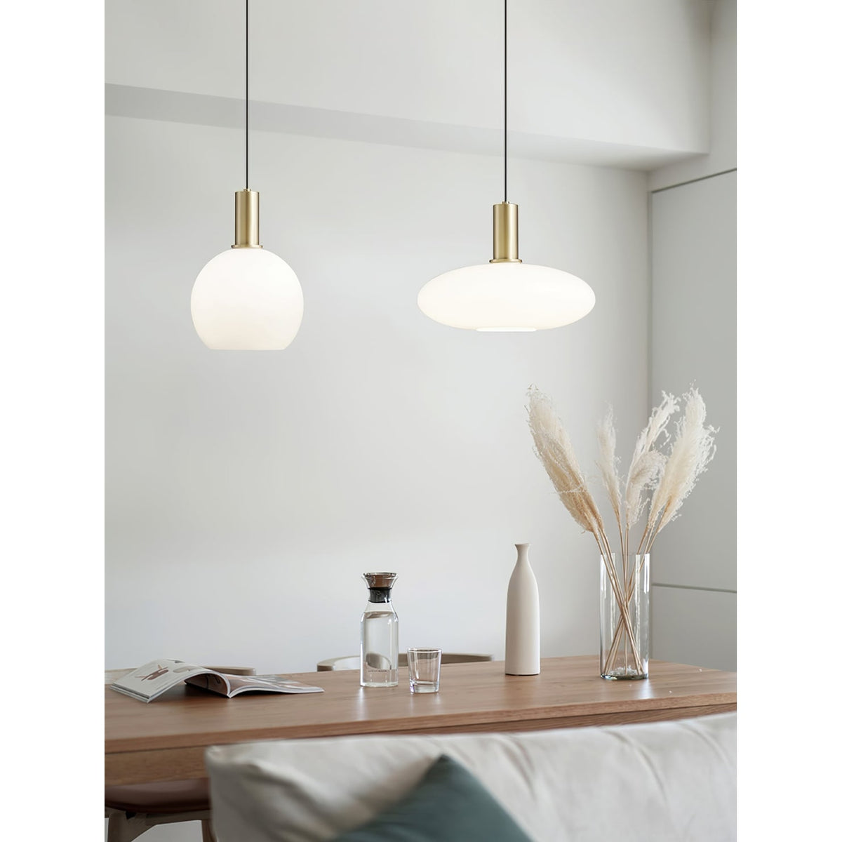 Glass Pendant Lights with Milky Shade and Brushed Brass Modern Design - Image 38