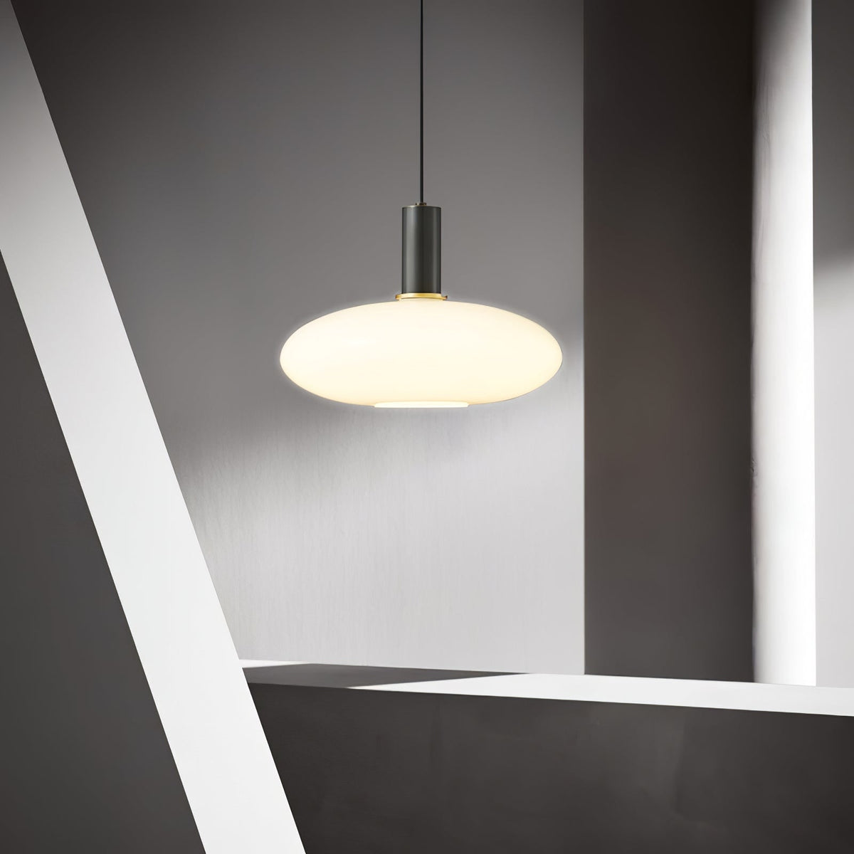 Glass Pendant Lights with Milky Shade and Brushed Brass Modern Design - Image 4