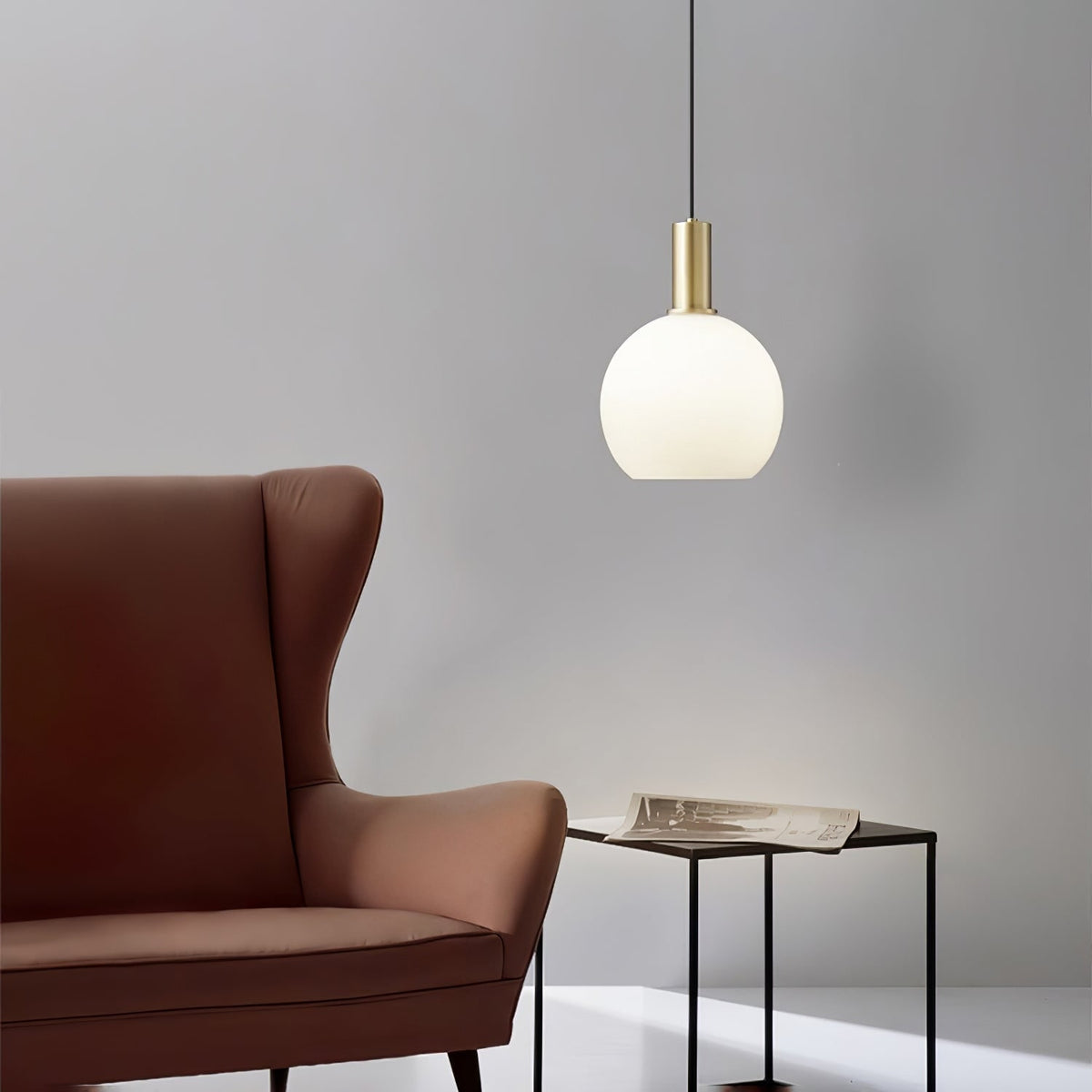 Glass Pendant Lights with Milky Shade and Brushed Brass Modern Design - Image 5