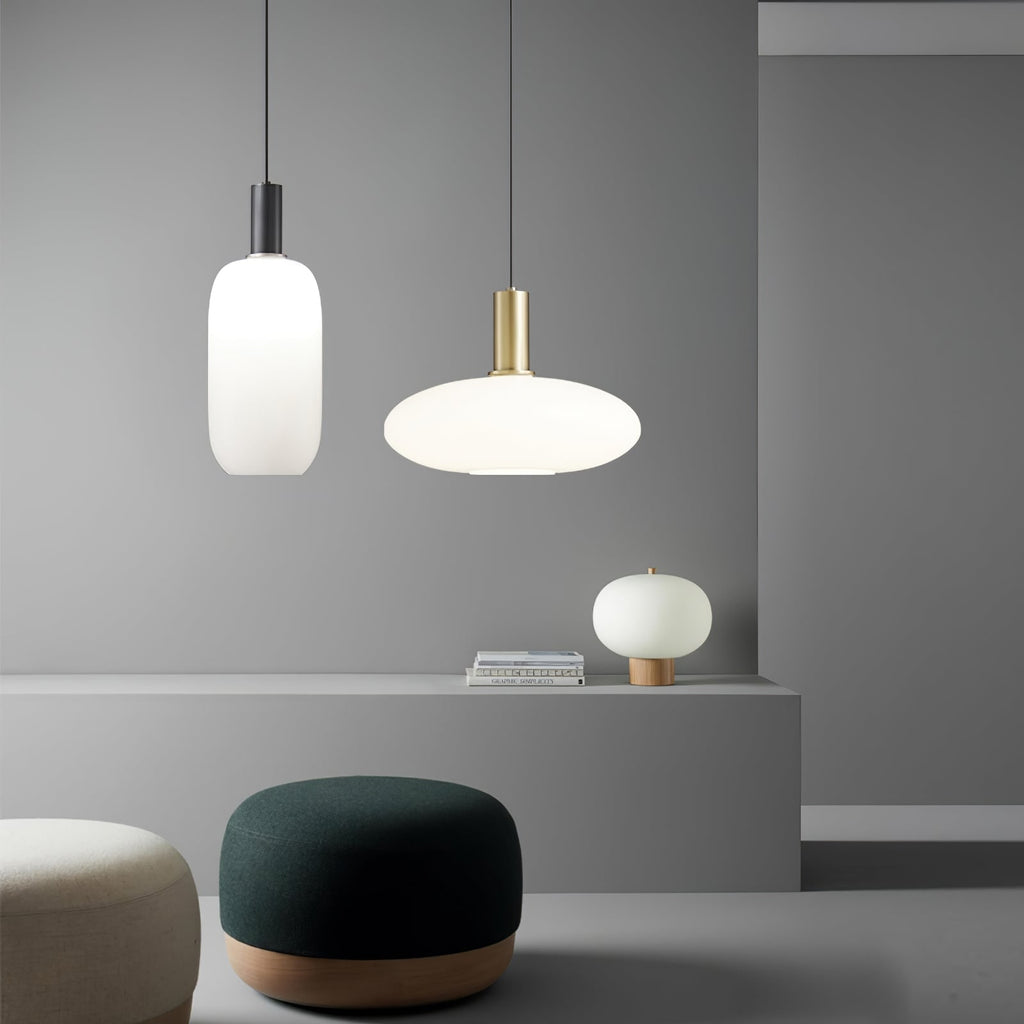 Glass Pendant Lights with Milky Shade and Brushed Brass Modern Design - Image 6
