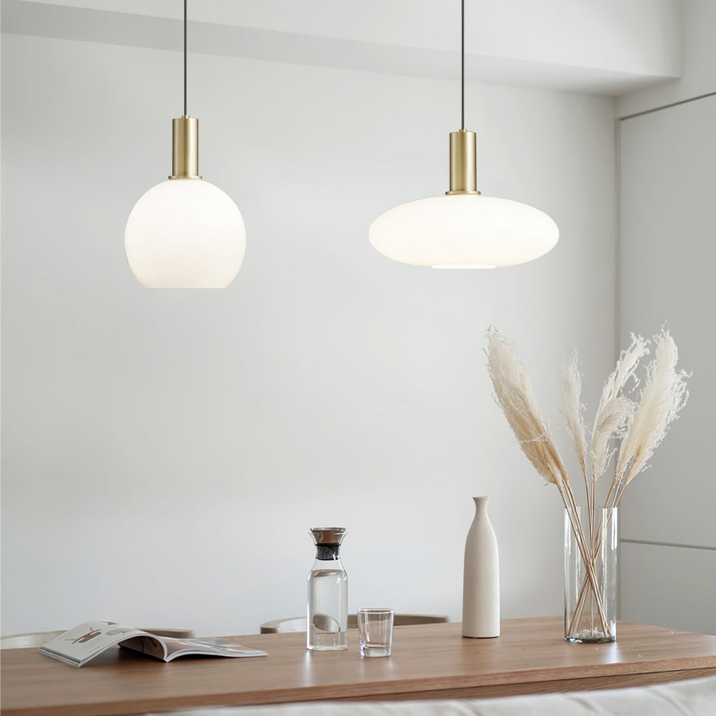 Glass Pendant Lights with Milky Shade and Brushed Brass Modern Design - Image 7
