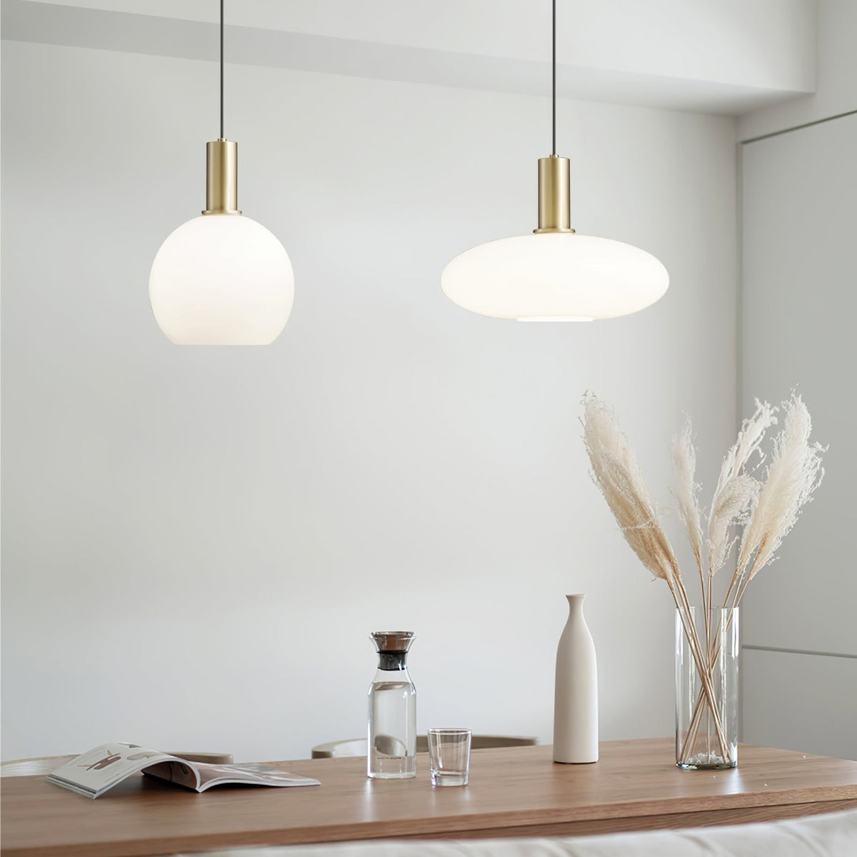 Glass Pendant Lights with Milky Shade and Brushed Brass Modern Design - Image 7