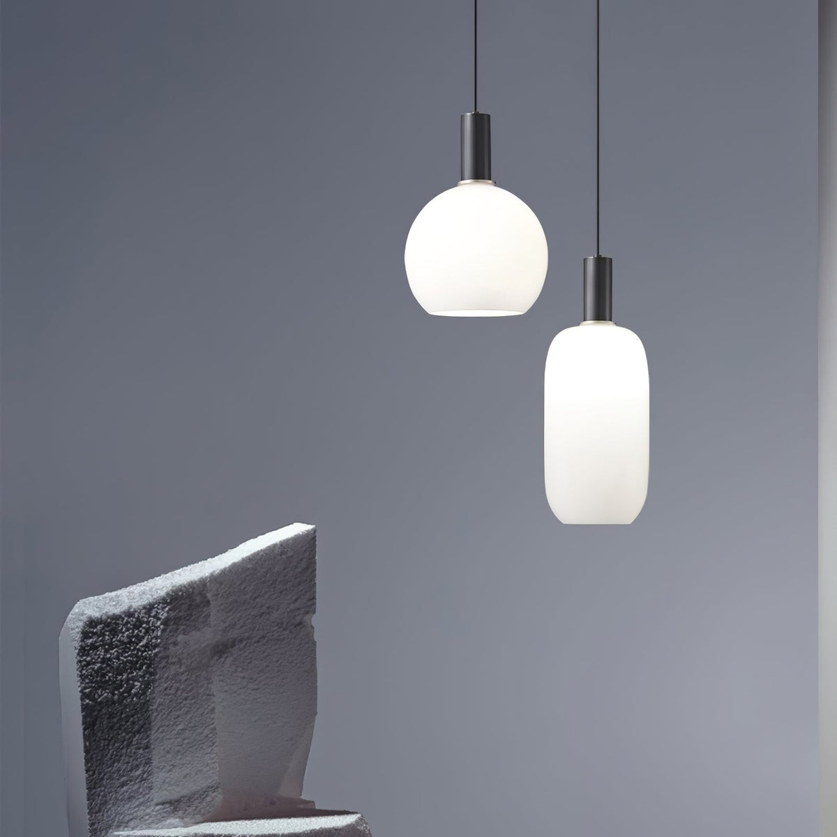 Glass Pendant Lights with Milky Shade and Brushed Brass Modern Design - Image 9