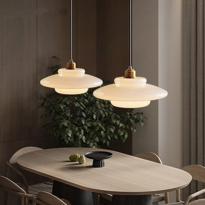 Glass Pendant Lights with Tiered White Shade and Brushed Brass for Modern Living Rooms - Image 10