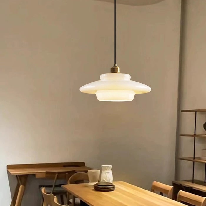 Glass Pendant Lights with Tiered White Shade and Brushed Brass for Modern Living Rooms - Image 11