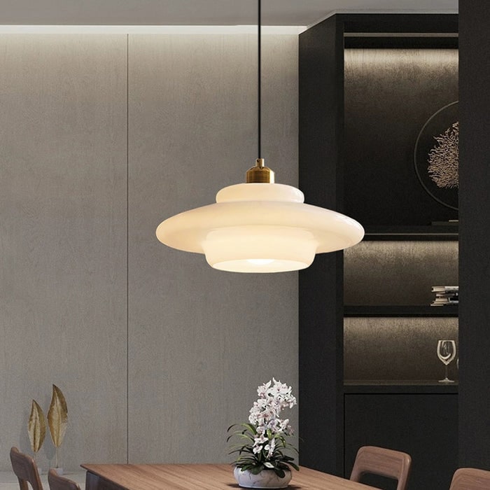 Glass Pendant Lights with Tiered White Shade and Brushed Brass for Modern Living Rooms - Image 12