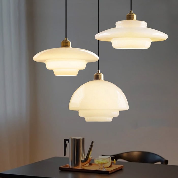 Glass Pendant Lights with Tiered White Shade and Brushed Brass for Modern Living Rooms - Image 14