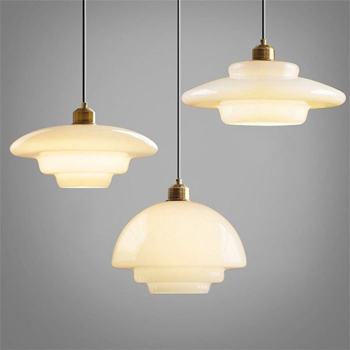 Glass Pendant Lights with Tiered White Shade and Brushed Brass for Modern Living Rooms - Image 19