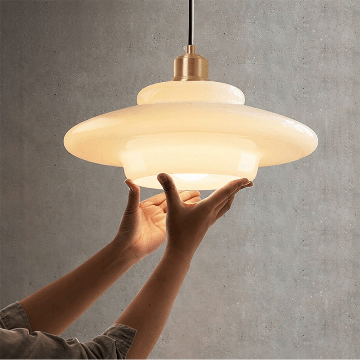 Glass Pendant Lights with Tiered White Shade and Brushed Brass for Modern Living Rooms - Image 3