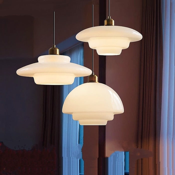 Glass Pendant Lights with Tiered White Shade and Brushed Brass for Modern Living Rooms - Image 8