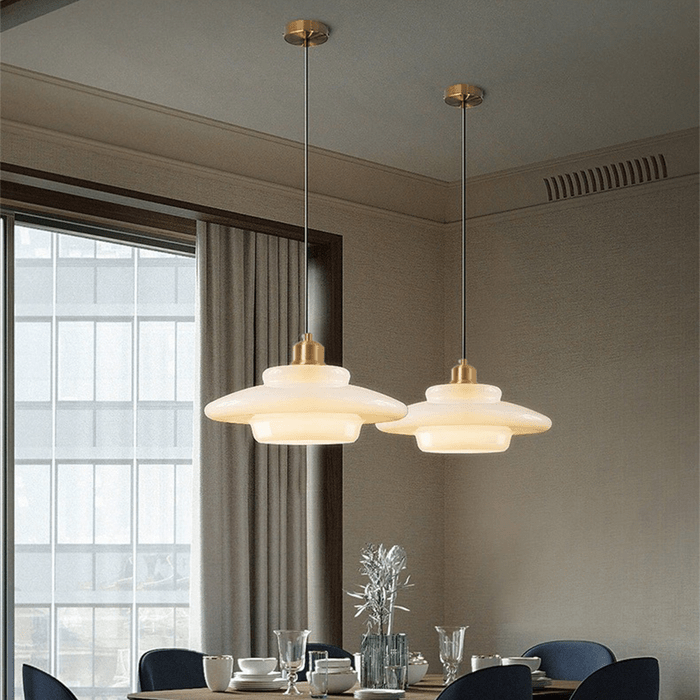 Glass Pendant Lights with Tiered White Shade and Brushed Brass for Modern Living Rooms - Image 9