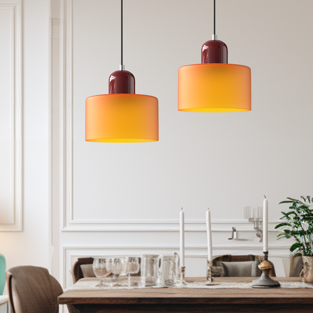 Glass Pendant Lights with Two-Tier Drum Shade and Mid-Century Modern Design - Image 2