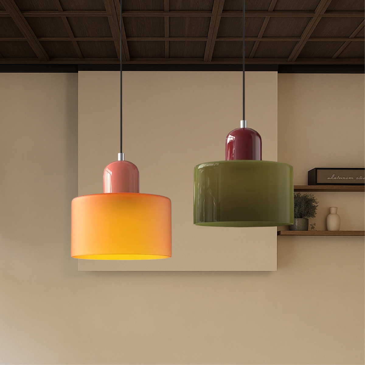 Glass Pendant Lights with Two-Tier Drum Shade and Mid-Century Modern Design - Image 5