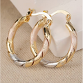 Gold Hoop Earrings Twisted Design Tricolor Metallic Finish - Image 1