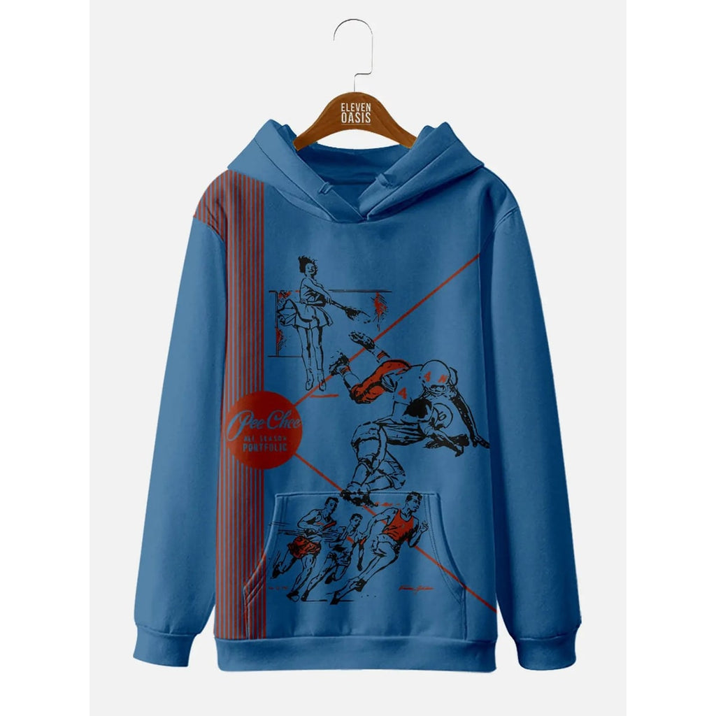 Graphic Pullover Hoodie with Vintage Sports Print and Kangaroo Pockets - Image 6