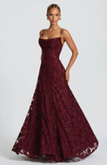 Greta | Vestito Lungo Pizzo Spalline Sottili Bordeaux