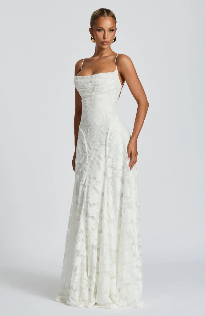 Greta | Vestito Lungo Pizzo Spalline Sottili Bianco