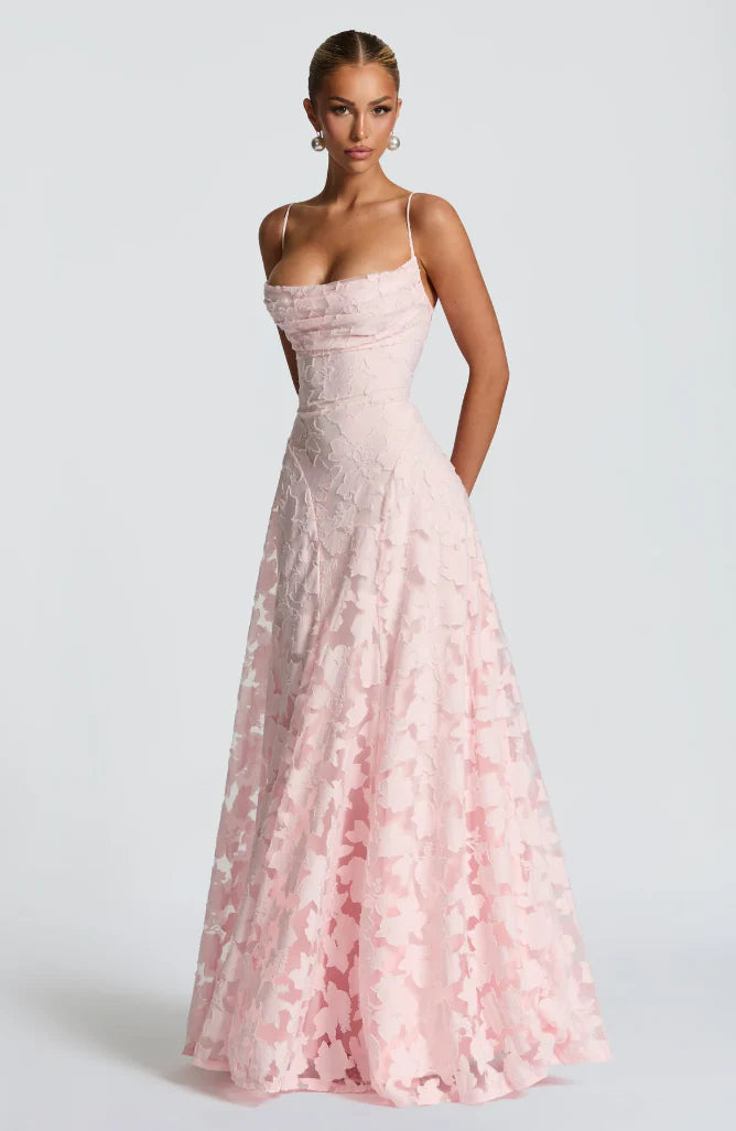Greta | Vestito Lungo Pizzo Spalline Sottili Rosa